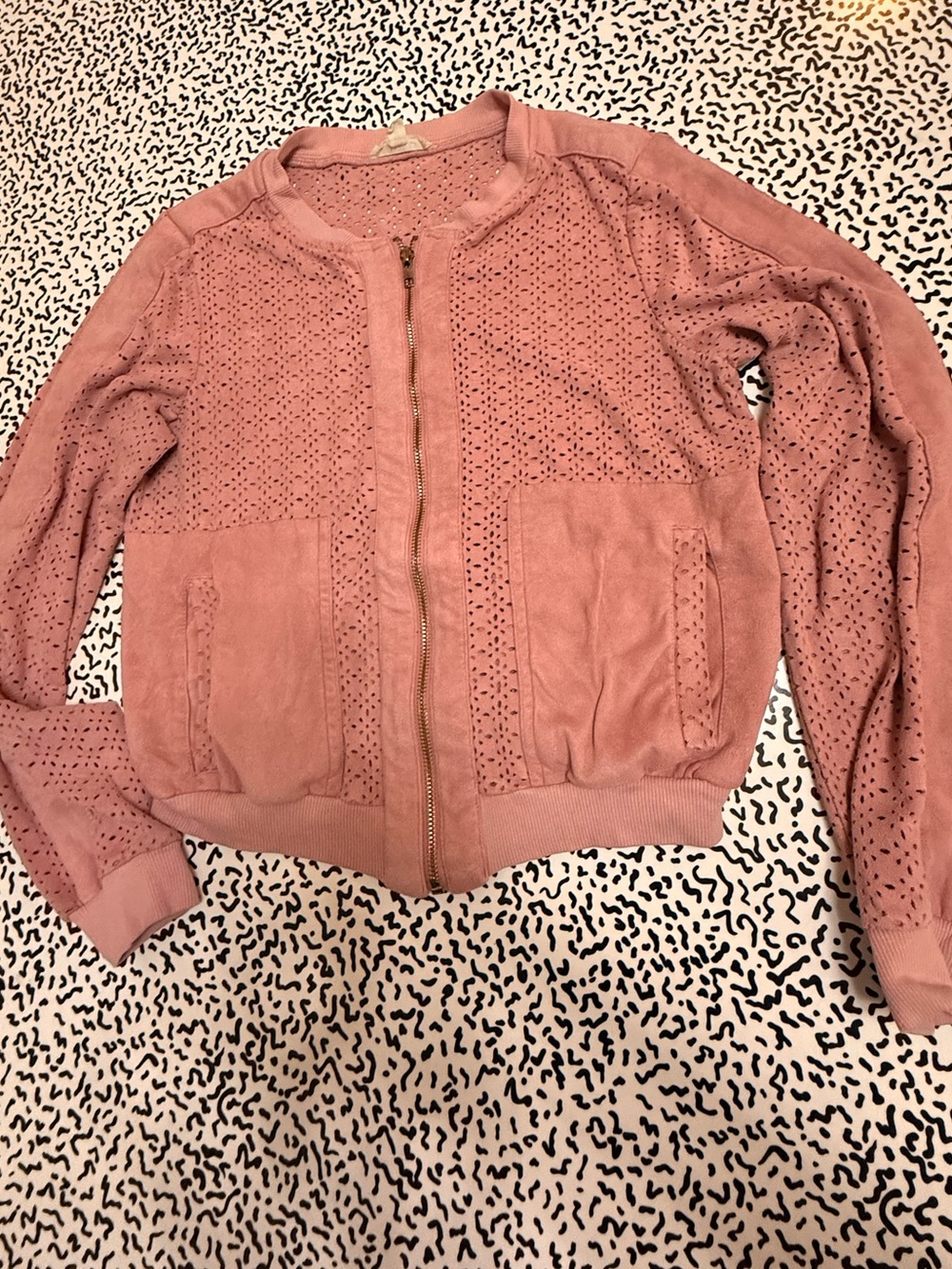 Women's Dusty Rose faux suede Perforated Zip Jacket